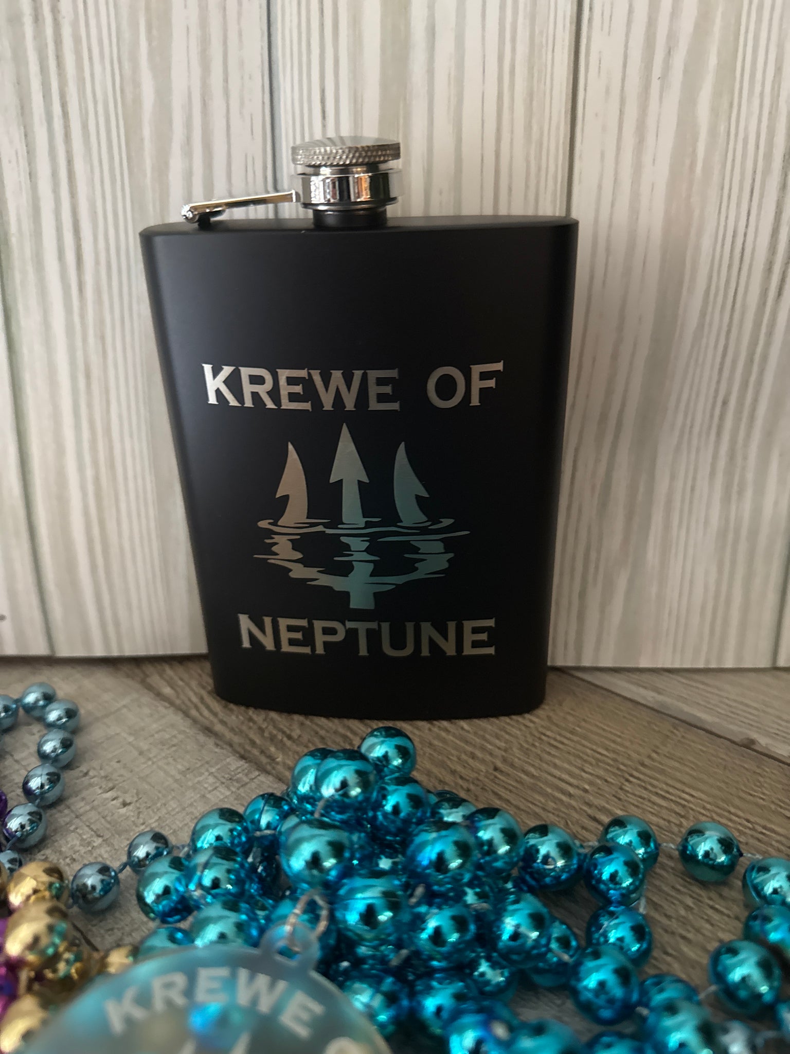 Krewe of Neptune Stainless Black Flask