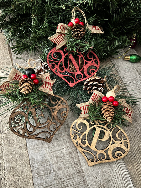 Rustic Bauble Monogram Ornament