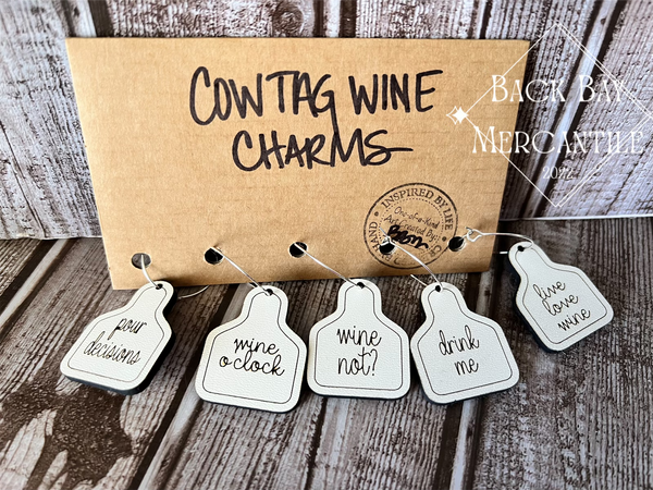 Cow Tag Wine Charms- set of 5