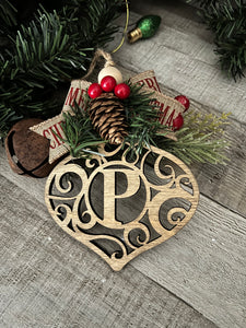 Rustic Bauble Monogram Ornament